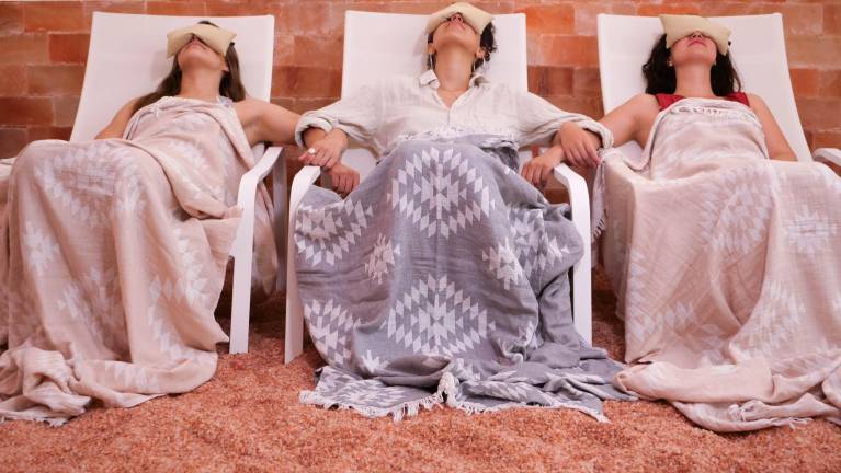 Relaxing during a session at Salthaus.