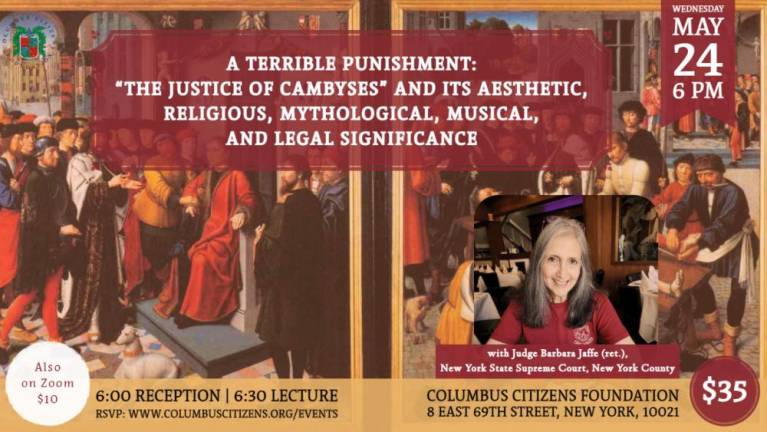 REtired NYS Supreme Court Judge Barbara Jaffee presents and explanation on the Justice of Cambyses. a King of Persia. Photo: