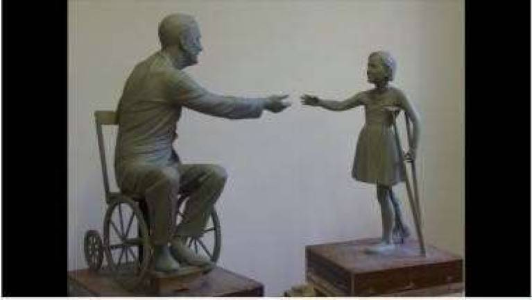 A model of the FDR Hope Memorial sculpture by Meredith Bergmann for Southpoint Park on Roosevelt Island.