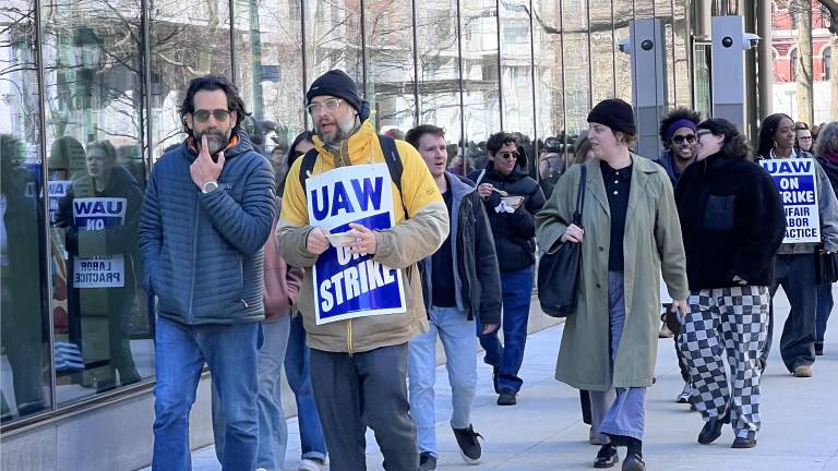 Roughly 950 non-tenured faculty members at NYU are on strike as of March 23. They’re picketing outside the John A. Paulson Center on Mercer St.