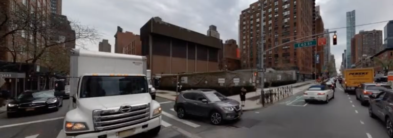The intersection of East 63rd Street and Second Avenue, with the left-turn lane in the right-hand corner. The DOT wants to add a red-light camera for the turn, in order to create a crosswalk, drawing spirited debate.