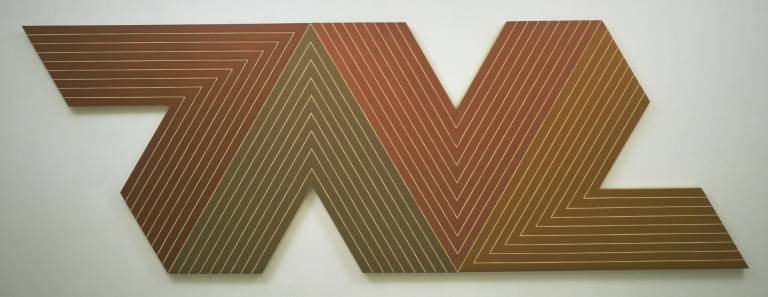 Frank Stella, Empress of India, 1965. Metallic powder in polymer emulsion on canvas. 77 x 224 in. (195.6 x 569 cm). The Museum of Modern Art, New York; gift of S. I. Newhouse, Jr. © 2015 Frank Stella/Artists Rights Society (ARS), New York. Digital Image © The Museum of Modern Art/Licensed by SCALA / Art Resource, NY.