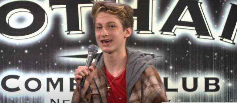 Fourteen-year-old Willem Vaishville performs a stand-up comedy routine at the Kids ‘N Comedy camp ,which is staged at the Gotham Comedy Club.