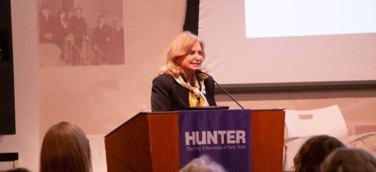 Former Congress woman Carolyn Maloney, who heads the NY chapter of the National Organization of Women, speaks at the Roosevelt House Public Policy Institute at Hunter College. Photo: Courtesy of Carolyn Maloney,