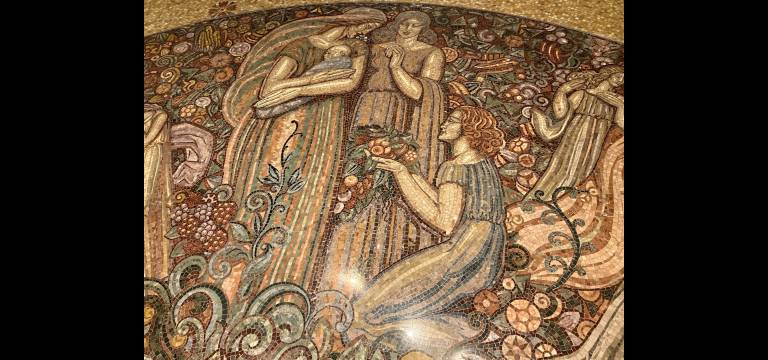 One spoke of the “Wheel of Life” mosaic, designed by the 1925 Paris Exposition showcase artist Louis Rigal and composed of 148,000 marble tiles from seven different countries.