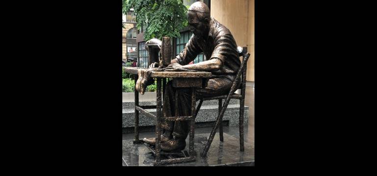 <i>The Garment Worker</i> sculpture by Judith Weller.