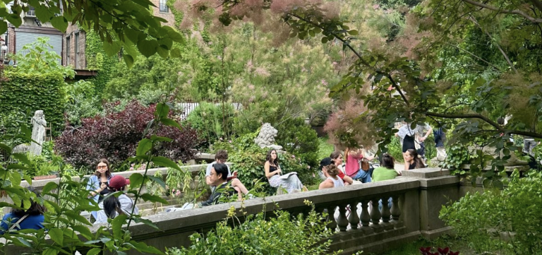 Visitors gather at Elizabeth Street Garden during public hours. HPD wants the city-owned land for affordable housing. ESG has over 200,000 annual visitors and hundreds of public programs, according to the garden.