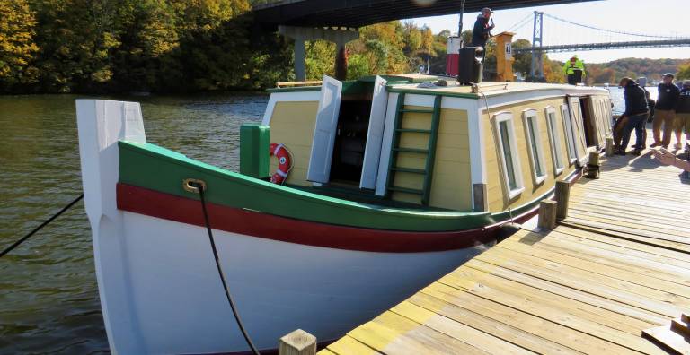 Straus News accompanied the Seneca Chief on part of its journey from the Erie Canal to Manhattan. Here it docks at a stop in Kingston, NY.