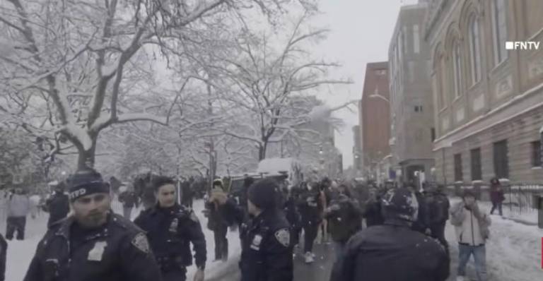 After responding to a disturbance inside the park, police withdrew to the perimeter but were pelted with snowballs and ice. Police sought four people for assault and on Feb. 26 one of the suspects was arrested.