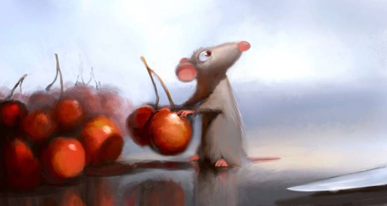 Robert Kondo, Remy in the Kitchen, &quot;Ratatouille,&quot; 2007. Digital painting. Copyright: Disney/Pixar
