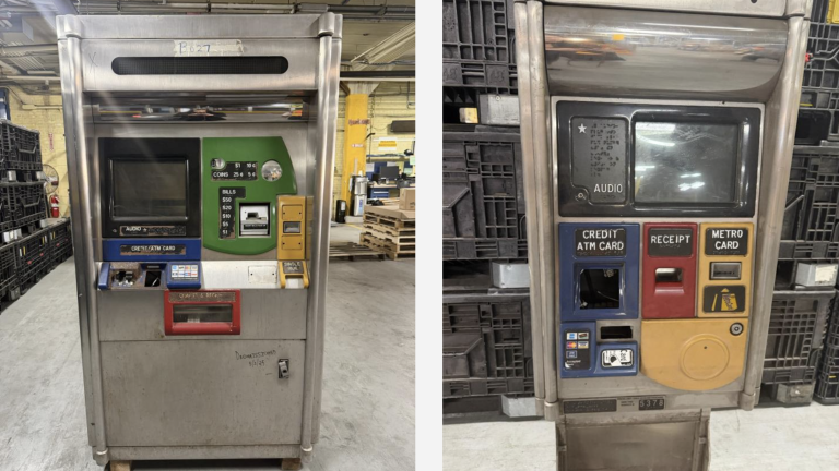 The NYC MTA will auction of a limited number of vintage MetroCard vending machines (left) and express machines (right), with a starting bid of $1500 to take home a blast from the subway’s past.