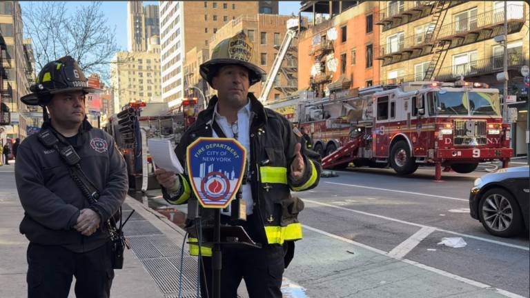 FDNY Deputy Chief Anthony Arpaia after three-alarm Chelsea fire at 210 Seventh Avenue, on the northwest corner of West 22nd Street.
