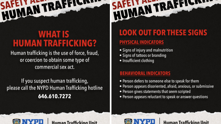 NYPD officials announced that they will be on increased alert against sex trafficking in NYC due to World Cup tourism and told residents and visitors to be wary of warning signs.