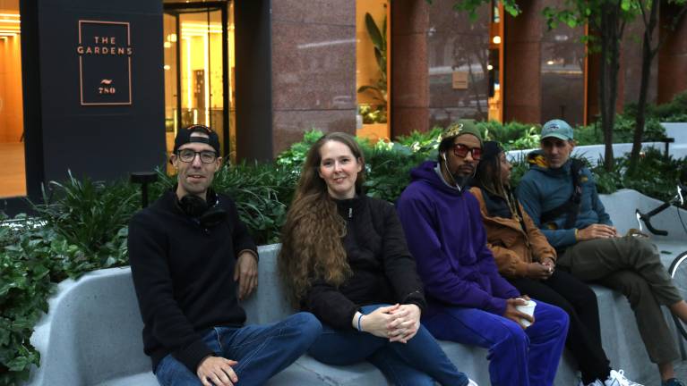 Wade, left, hosted the meetup at the benches in front of 780 3rd Ave. after his viral Instagram account sparked a fight to keep privately owned public spaces open to everyone.