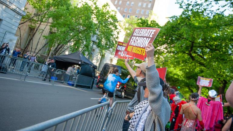Protesters gather across the street from the Metropoliant Museum of Art to protest the involvment of Amazon founder Jeff Bezos as a sponsor. Amazon union founder Chris Smalls was arrested.