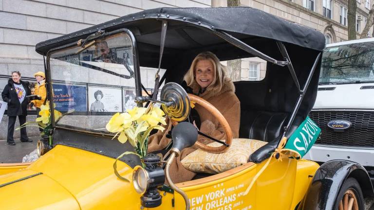 Carolyn Maloney in 1916 Saxon that’s going on the Driving for the Vote Equality tour.