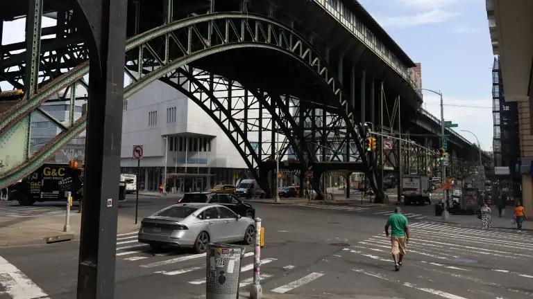 The elevated 125th Street train station is near Columbia University’s Manhattanville campus, April 16, 2026.