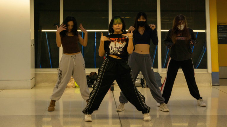 Four members of Evermore, a K-pop dancing club in NYC, are practicing the Kpop piece called Hip. Photo: Leying Tang