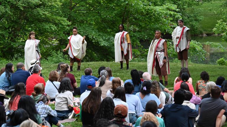 The cast of The Tragedy of Julius Caesar in Central Park during its outdoor performance on June 5th.