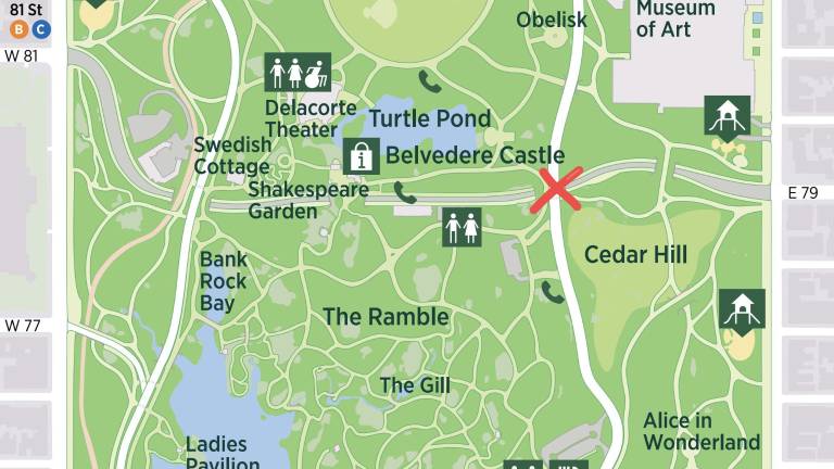 Gunpoint robbery spree in Central Park on Sept. 17 included four incidents, one at the 79th Stree Transverse and East Drive (marked in red), with six victims in total in the course of a robbery spree of just over one hour.