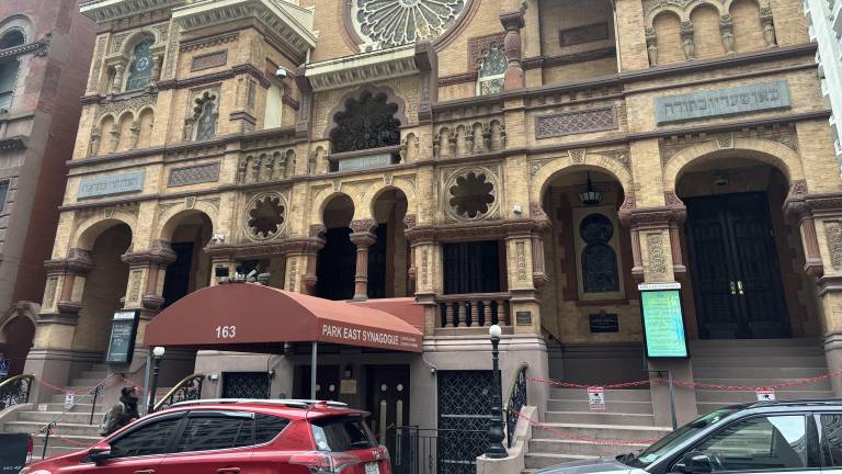 A Nov. 2025 protest at Park East Synagogue (pictured above) spurred one of the planks of Council Speaker Menin’s plan, a contentious “protest buffer zone” law outside houses of worship.