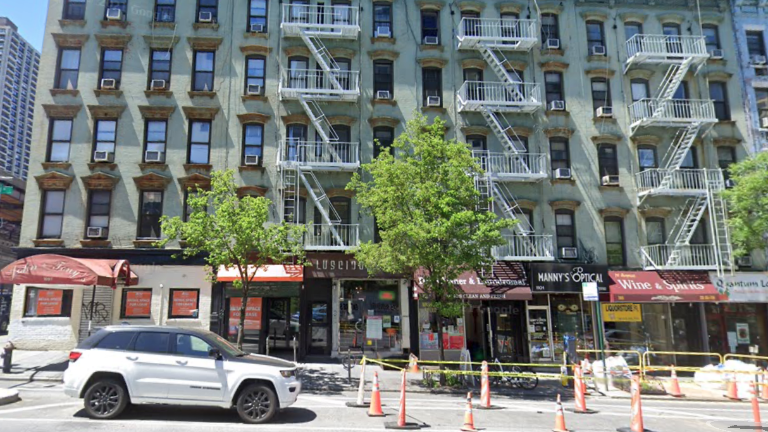 A developer is looking to knock down a row of buildings on First Ave. &amp; E. 60th St. (pictured above in 2022), in order to build a 395-ft. tall tower in their stead.