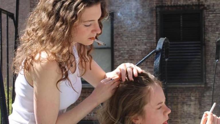 In “Dolores,” Sinead Hogan (left) and Coralie Bradnam play working-class Rhode Island siblings Sandra and Dolores, who, over the course of an afternoon, rehash family secrets, lies, trauma, and buried memories.