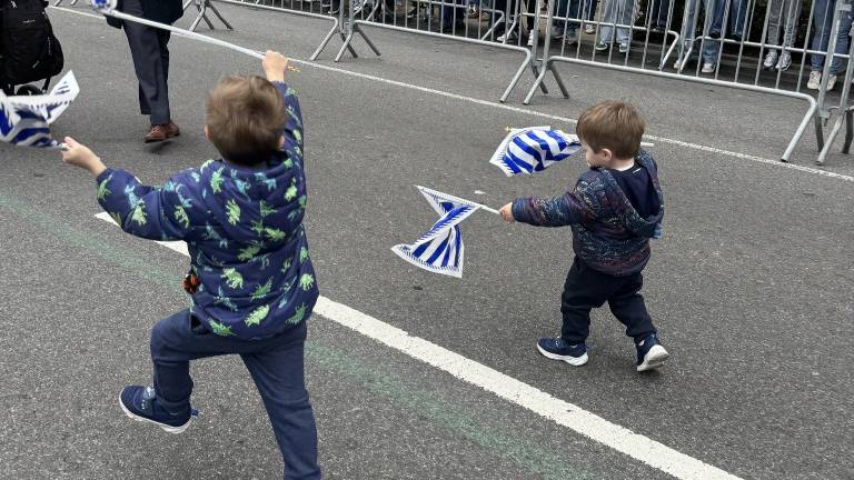 NY State Senator Andrew Gounardes and kids joined in the Greek Independence Day parade.