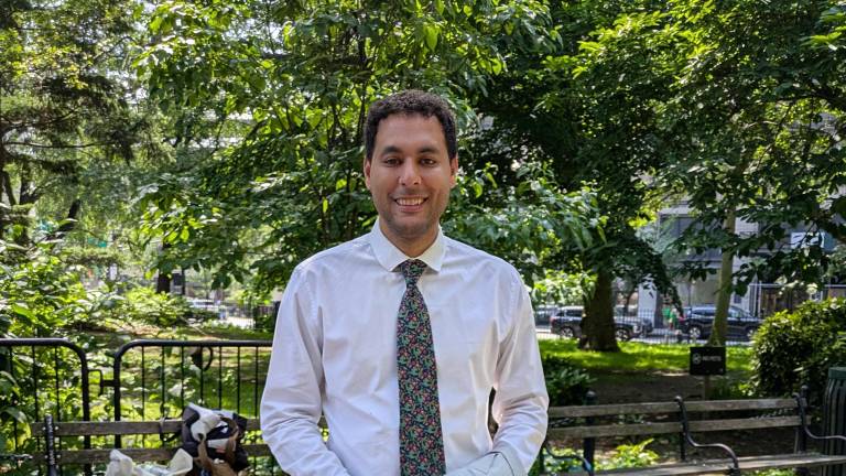 Christopher Marte at City Hall Park, June 25, minutes before the city retirees health benefits rally.