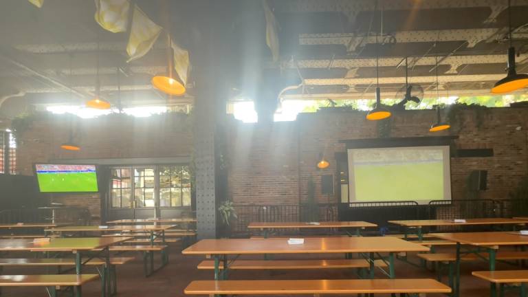 The Standard Biergarten before USA Vs. Bosnia showing tables reserved for the game