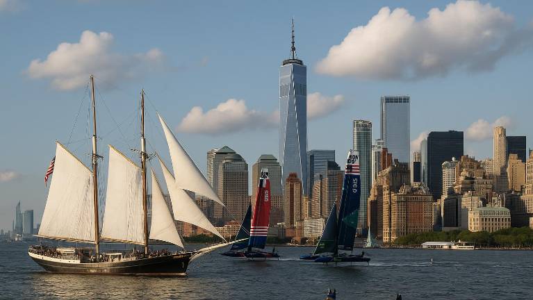 Sails on the Clipper City include clear views of the iconic New York City skyline.