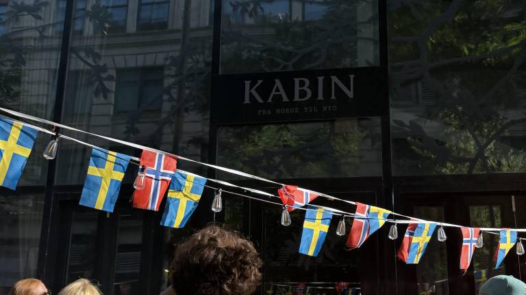 Swedish Fans lining up outside Kabin Bar to get to watch the match, Sweden Vs. France